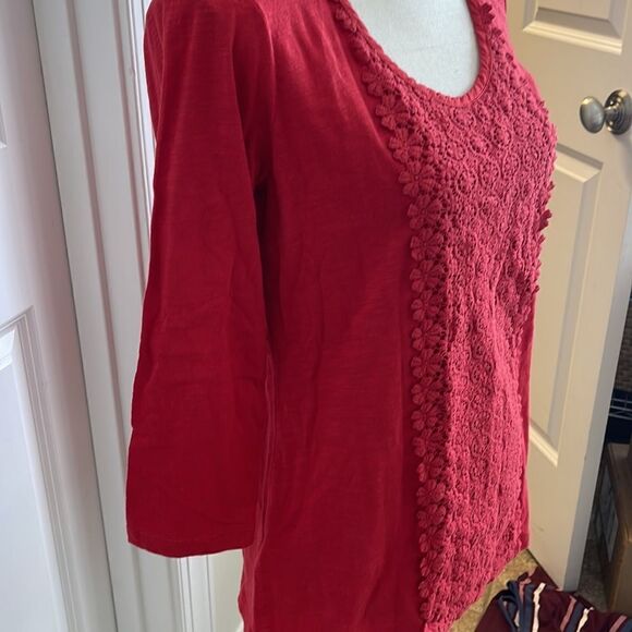 Eddie Bauer red embroidery front 3/4 tshirt - Picture 5 of 5